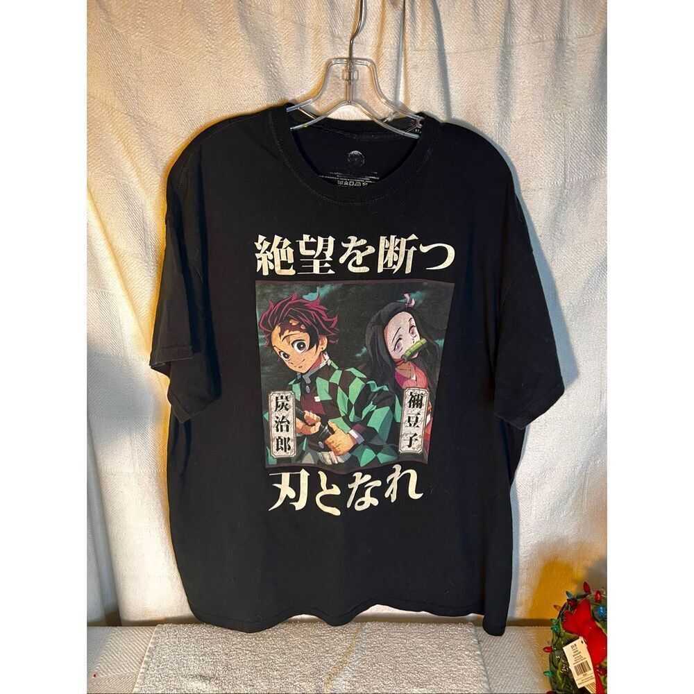 Demon Slayer Aniplex GEE Tanjiro Nezuko Graphic Tee Black Cotton Anime Shirt XL
